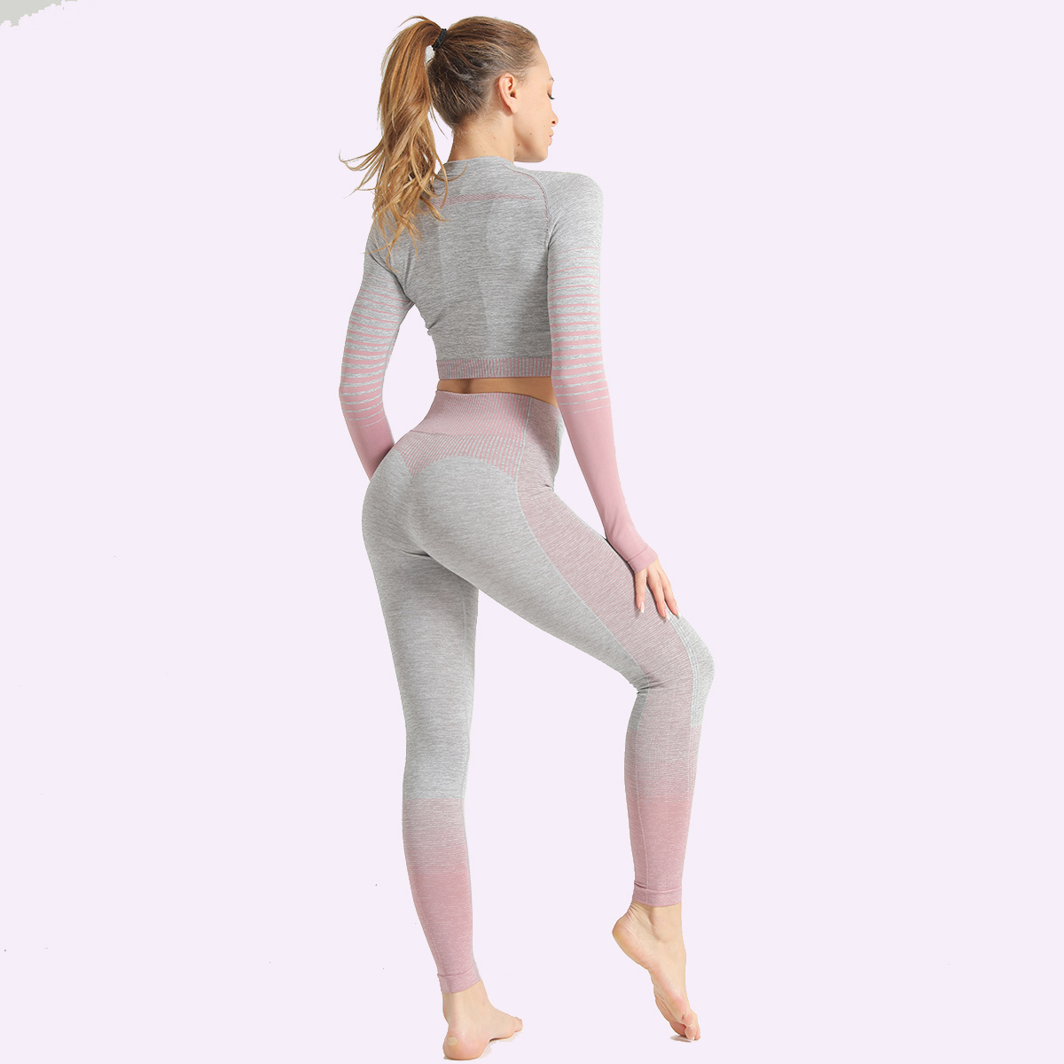 seamless striped knitted hip-lifting elastic fitness suit  NSNS10716