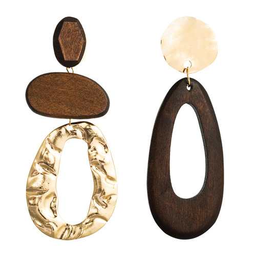 retro water droplets form alloy wood earrings women in Europe and the exaggerated long pendant earrings