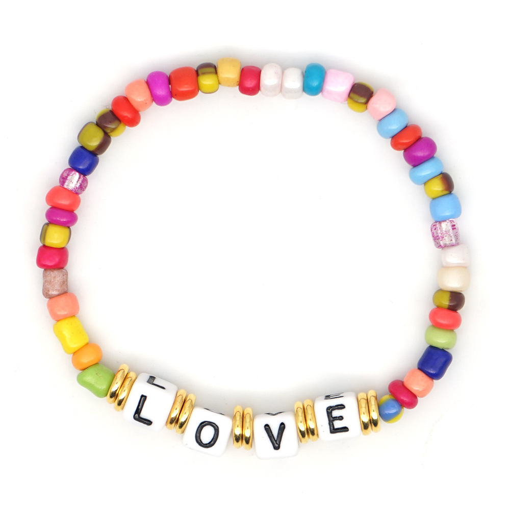 Original Boho Ethnic Wind Quartet Love Alphabet Rainbow Glass Beads Bracelet Wholesale Nihaojewelry display picture 8