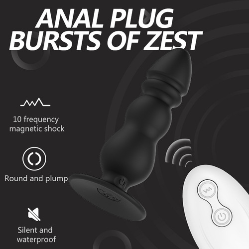 Manufacturer of adult products G-spot stimulation wireless remote control silicone men's 10-frequency vibrating anal plug wholesale