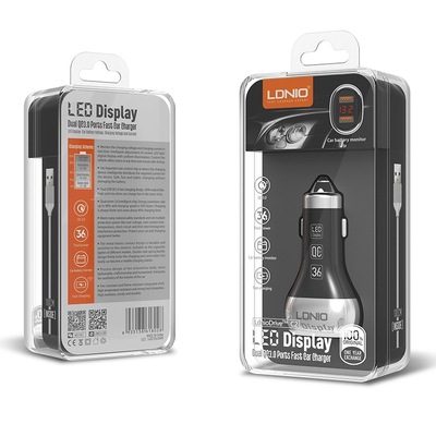 LDNIO Troe force C2 36W belt led display Voltage Test car Digital dual USB Car Charger