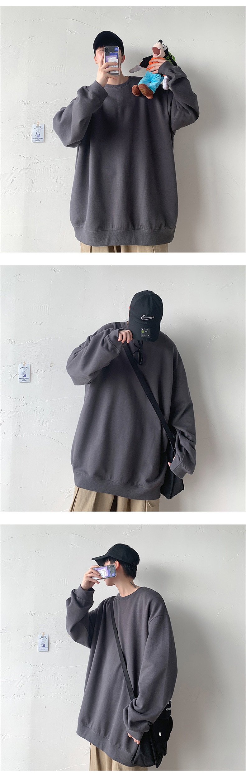 Men's Solid Colour Pullover Sweatshirt Round Neck Long Sleeve_voghion.com