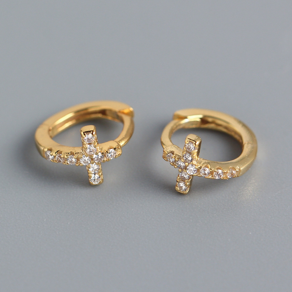 925 Sterling Silver Material 1 Pair 925 Sterling Silver Cross Zircon Electroplating 18K Real Gold Plated Platinum Plated Earrings Ear Studs