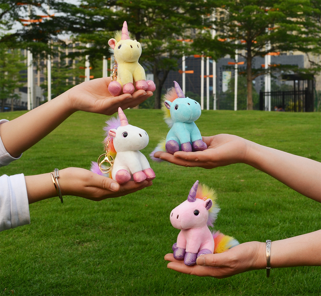 AYZ彩虹独角兽背包服装毛绒玩具钥匙扣圈挂件