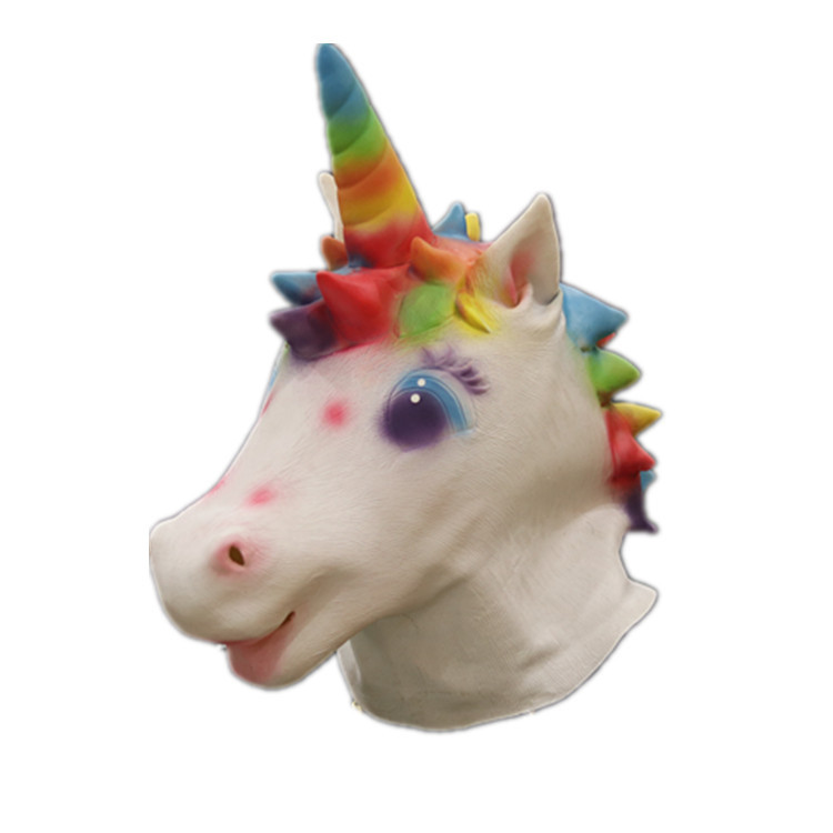 Arco Iris unicornio máscara cabeza cubierta Arco Iris caballo Halloween látex animal cabeza caballo dibujos animados animal máscara