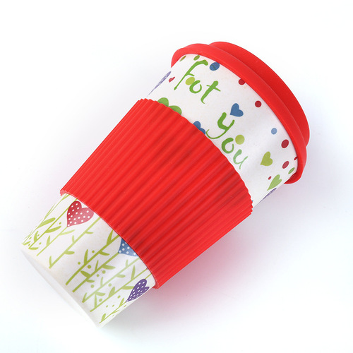 Creative and environmentally friendly bamboo fiber water cup, household silicone anti-scalding coffee cup with lid, office mug mug wholesale