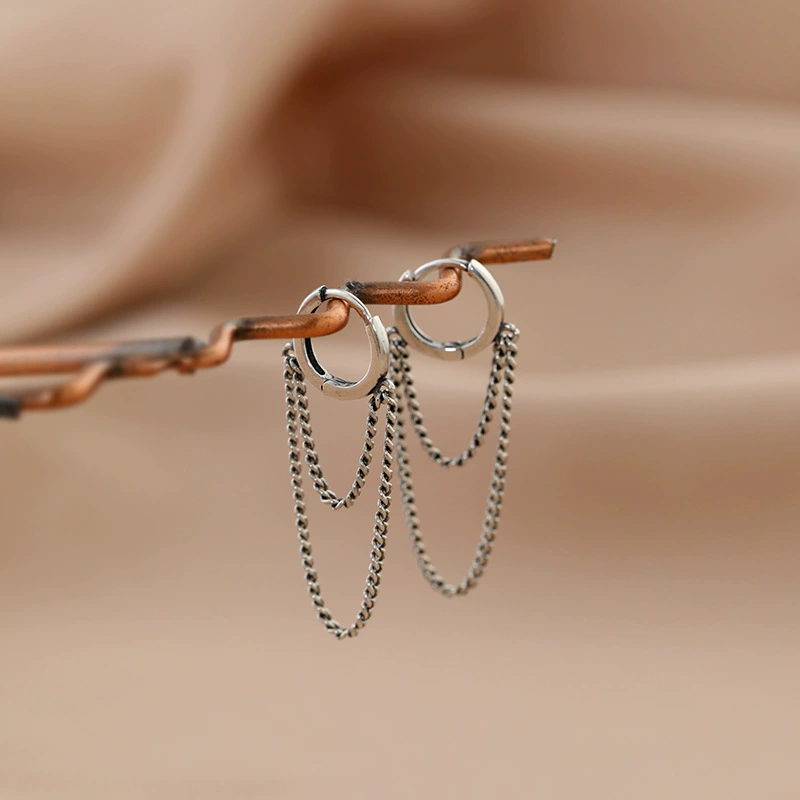 Стильные серьги Fashionable Earrings – унисекс ретро цепь, 925 серебро, тайское серебро, простые и элегантные