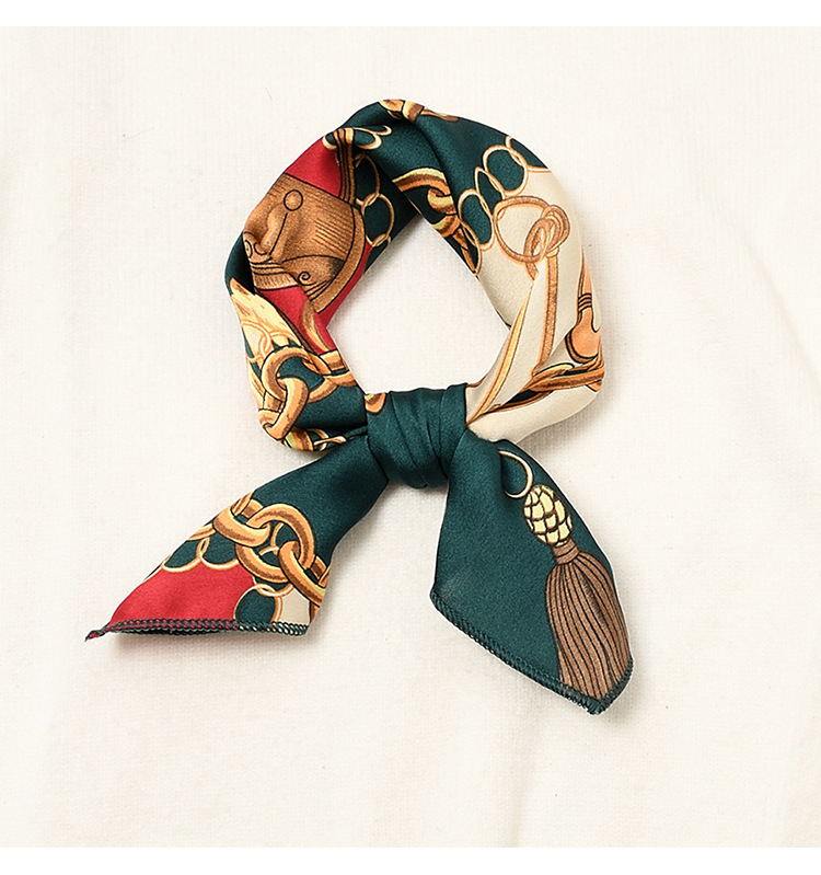 24g Weight Silk Scarf Classification Street Occasion Satin Material Geometric Pattern Spring, Autumn Season Women'S Gender Sweet Style Square Scarf Women's All-match Autumn And Winter Literature And Art Small Silk Scarf Retro Scarf 6