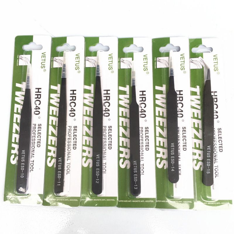 Herramientas de manicura de belleza 1,5mm pinzas de precisión anti-estática negro codo recto pinzas de manicura incrustadas en Diamantes B