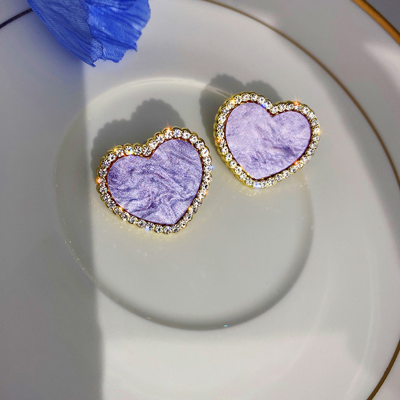 Korea 925 Silver Needle Purple Bright Diamond New Trendy Korean Women's Wild Earrings display picture 5