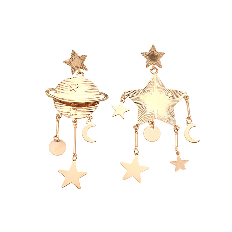 Pendientes De Luna De Estrella De Metal Asimétrico De Moda display picture 8