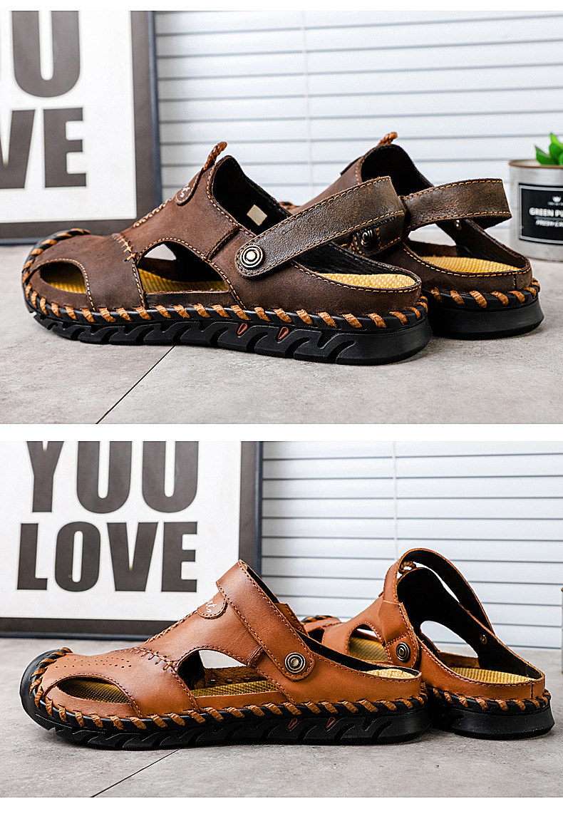 Cross-border large-sized genuine leather men's sandals, beach flip-flops, two-in-one men's casual cool leather shoes, top layer cowhide men's shoes, breathable undefined