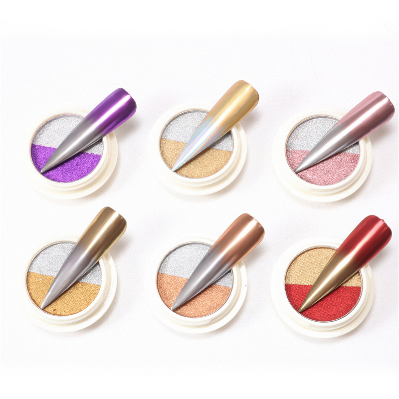 Suministro transfronterizo de uñas polvo de espejo mágico sólido uñas polvo de láser de dos colores polvo de oro de titanio 2020 Venta caliente ventas directas de fábrica