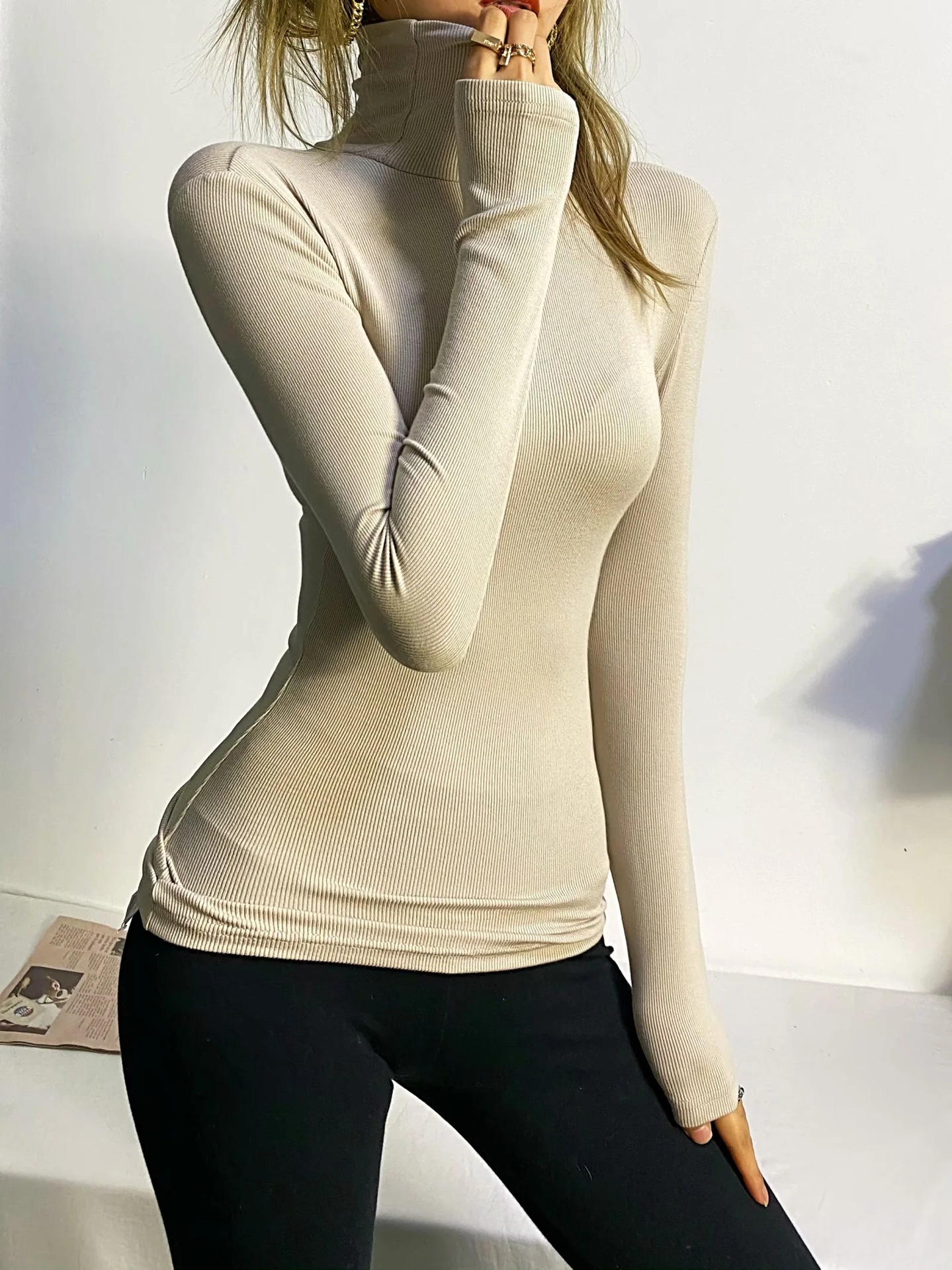 autumn basic high neck long sleeve T-shirt NSAC13899