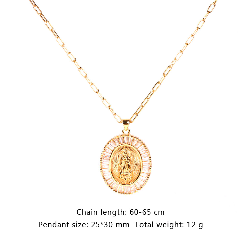 hot-selling micro-inlaid zircon thick cable chain punk hip-hop Virgin Mary necklace