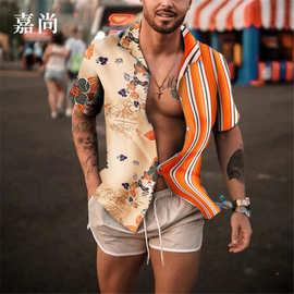 跨境爆款亚马逊2025ebay欧美男装 短袖时尚衬衣衬衫新款上衣男潮