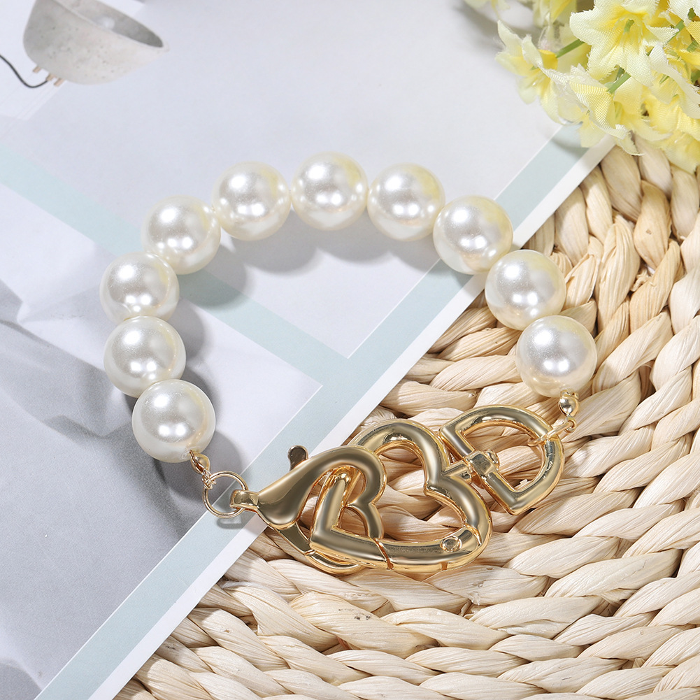 Heart Pearl Suit Fashion Fashion Red Street Shot Double Heart Pearl Bracelet Necklace Wholesale Nihaojewelry display picture 9