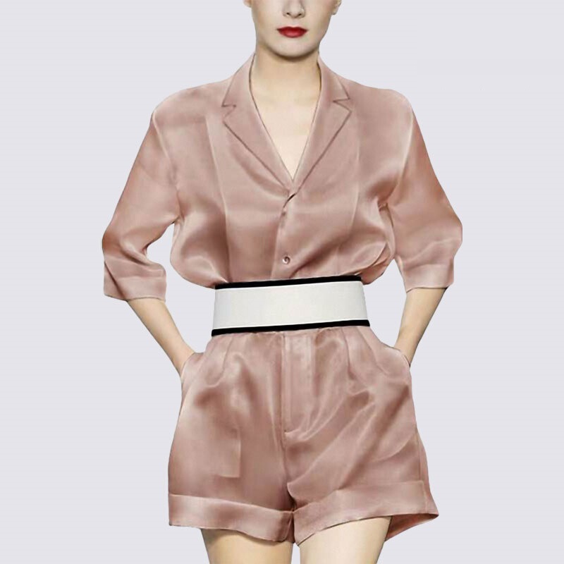 European and American-style suit-collar short-sleeved jumpsuit wide-leg shorts women's summer waist-length suit casual jumpsuit pants