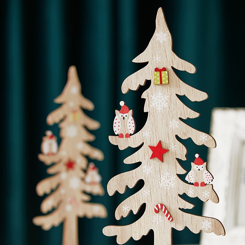 Árbol de Navidad de madera búho adornos de escritorio árbol pequeño hotel centro comercial recepción decoración de oficina adornos creativos