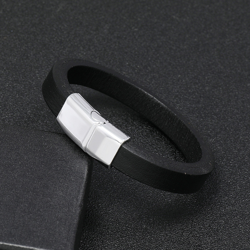 Black casual multicolor alloy simple leather bracelet
