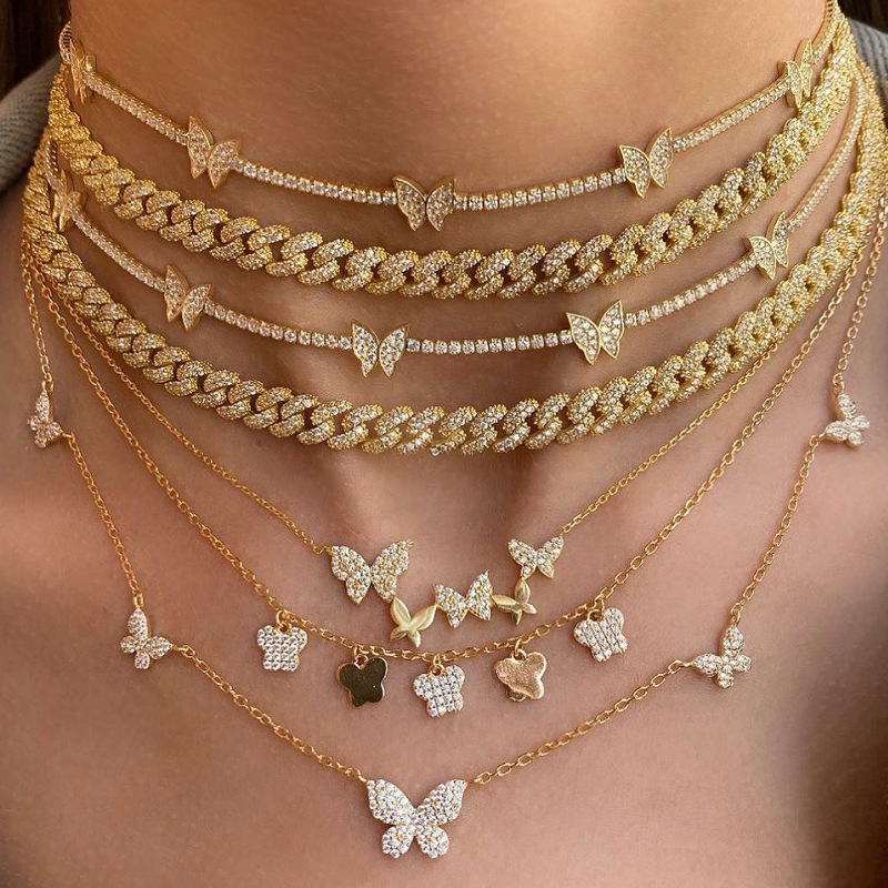 Butterfly Zircon Necklace Stacked Strap Clavicle Chain