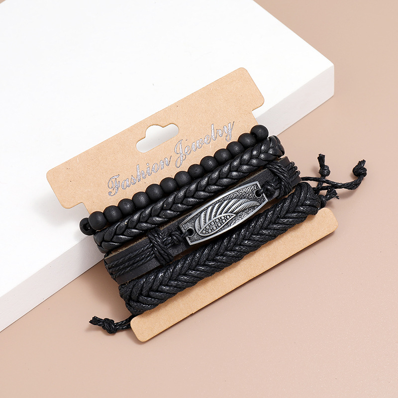 Fashion creative new hand-woven cowhide four-piece leather bracelet