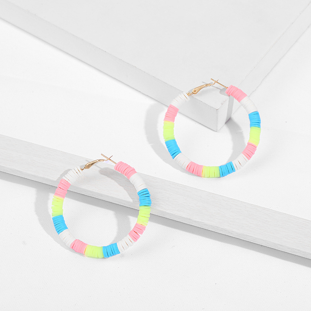 hot sale beach C-shaped soft pottery color exaggerated earrings wholesale