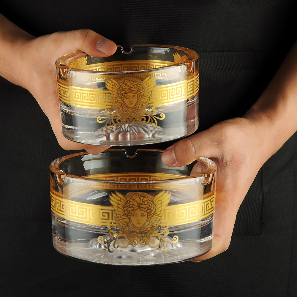 欧式轻奢高档创意个性潮流家用客厅酒店真金水晶玻璃工艺品烟灰缸