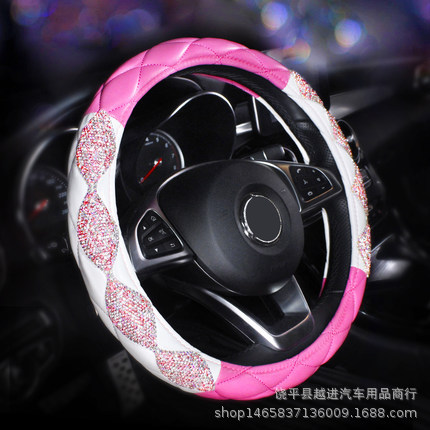 Car Steering Wheel Cover,Cute Women's Diamond-encrusted Universal Fashionable Diamond-encrusted Women's Handlebar Cover Car Accessories For All Seasons