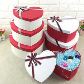 新款红色桃心礼品盒高档蝴蝶结心形包装盒大爱心糖果盒三件礼盒