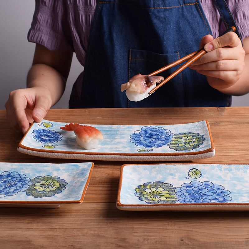 日式陶瓷寿司盘长方盘手绘创意长条盘菜盘甜品点心盘商用餐具批发