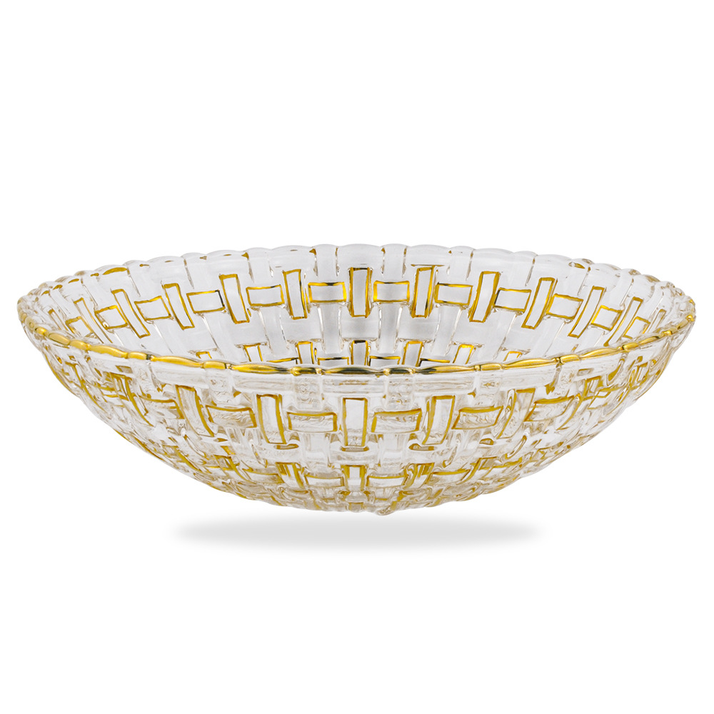 轻奢描金边果碗水晶玻璃果斗结婚果盘平盘带盖复古储物罐家居摆件