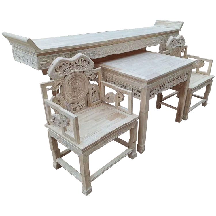 仿古典客廳中堂橡膠木白胚四件套八仙供桌實木條案神台未上漆家具