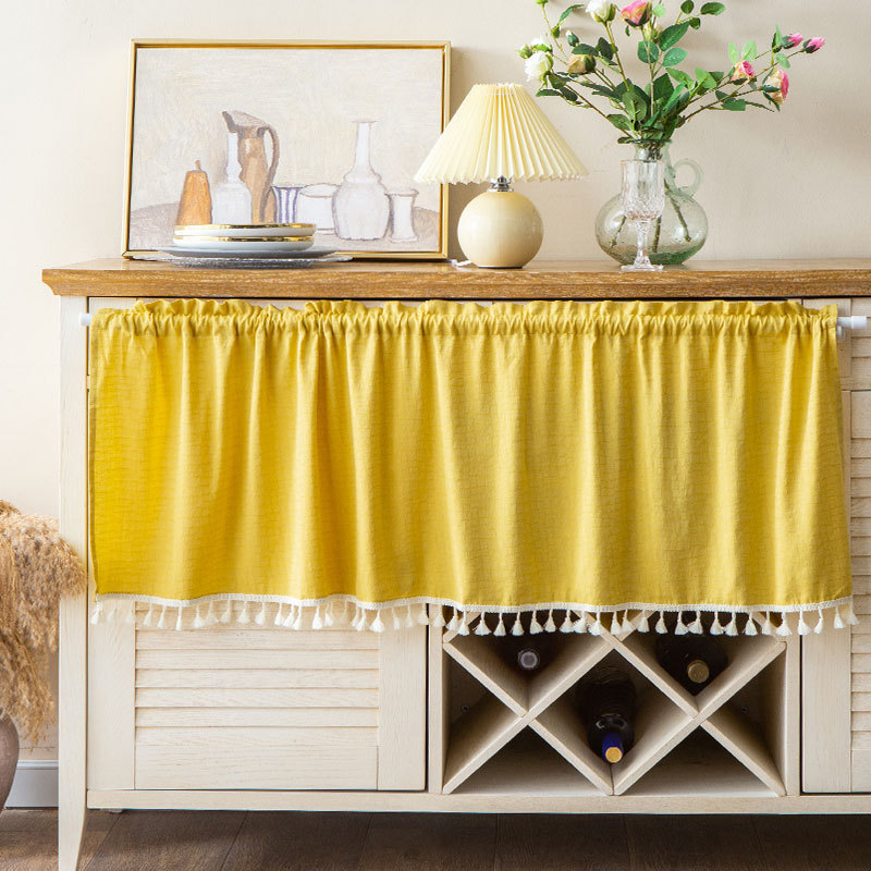 Modern simple dark pattern small flower bedroom cabinet curtain covering fabric tassel small curtain bathroom balcony partition curtain