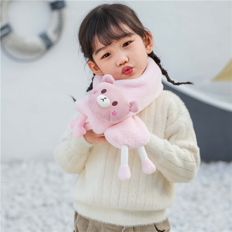 宝宝围巾秋冬韩版保暖毛绒防风女童公主可爱公仔幼儿儿童围脖套|ms