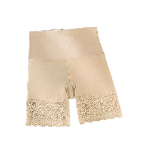 New high-waisted tummy-control safety pants for women, thin safety pants, non-curling body pants, large size breathable lace body-shaping pants