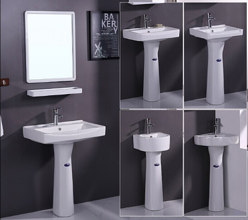 小套卫生间洗手盆陶瓷立柱盆三角型陶瓷柱盆方型工程陶瓷洗手盆