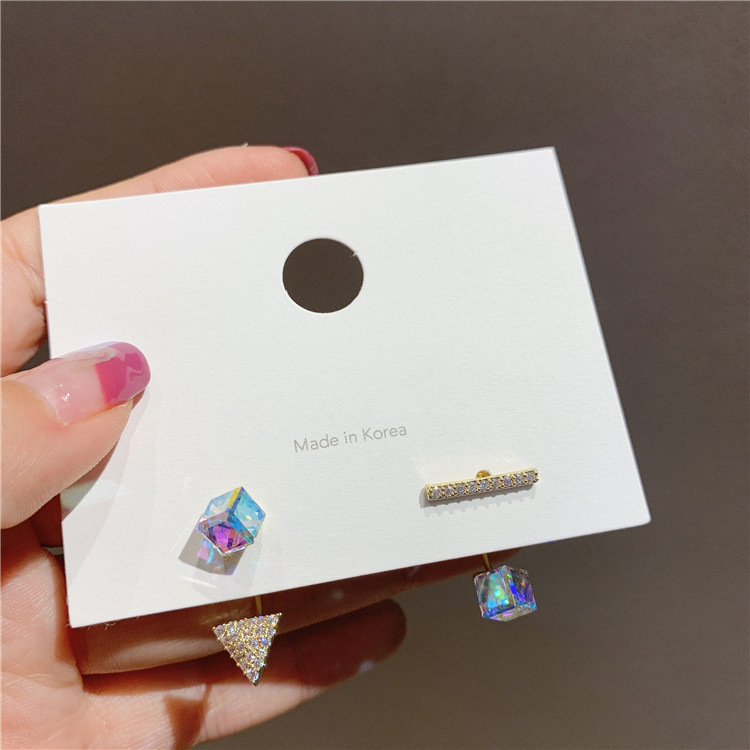 S925 Silver Needle Korea New Simple And Colorful Square Crystal Wild Asymmetric Alloy Earrings For Women display picture 4