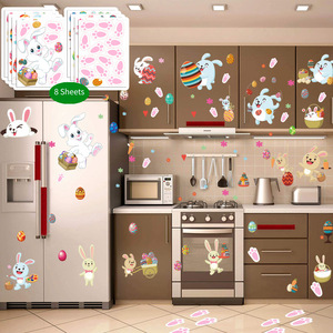 Easter bunny footprints egg wall stickers happy easter holiday decoration glass stickers floor stickers