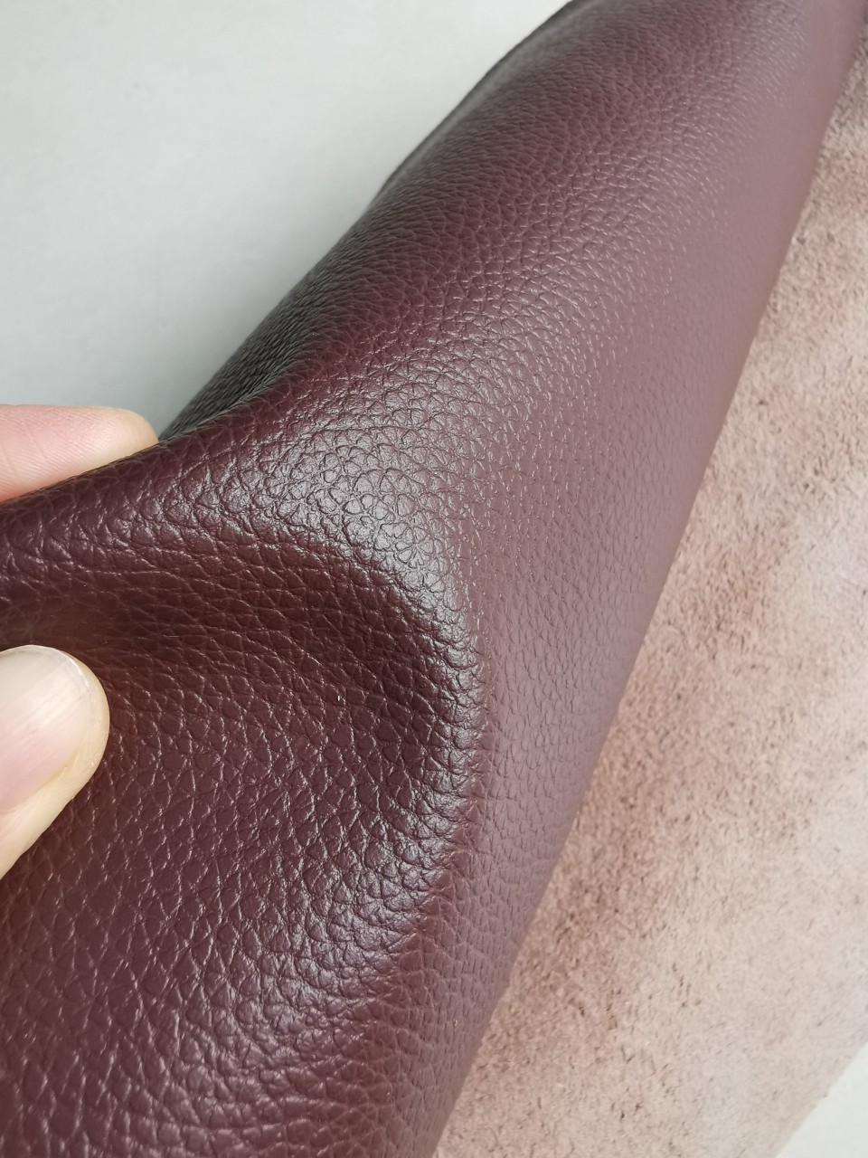 义乌市哈牛皮革 牛二层皮七号荔枝纹咖啡红咖有现货 可来样做