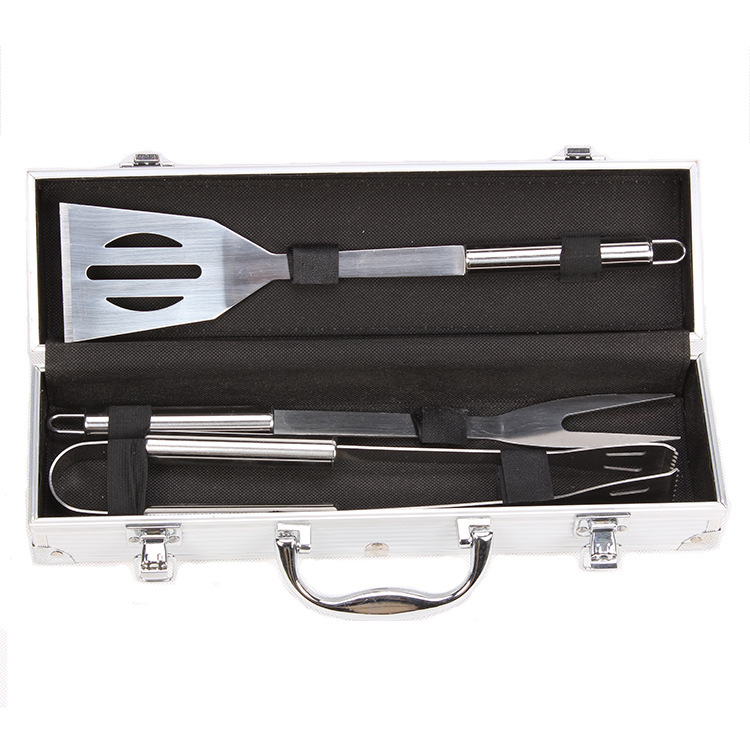 Fuente fábrica de acero inoxidable Barbacoas barbacoa herramientas pequeño tubo mango barbacoa conjunto de 3 barbacoa horquilla pala clip combinación traje