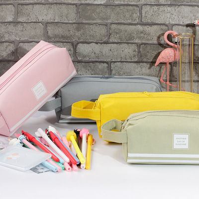 Yiwu Stationery wholesale Simplicity Solid Stationery Pack student Pencil box High-capacity canvas canvas Pencil bag