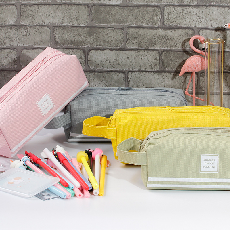 Yiwu Stationery wholesale Simplicity Solid Stationery Pack student Pencil box High-capacity canvas canvas Pencil bag