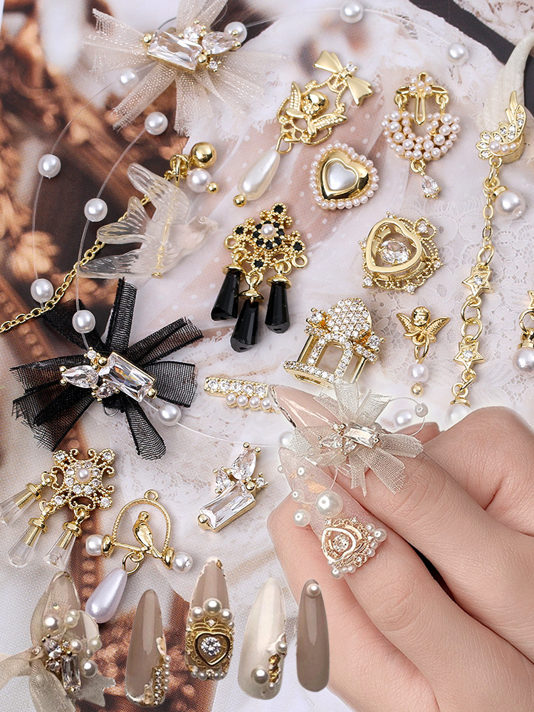 lz同款新款美甲飾品锆石婚甲仙女花跳動的心丘比特宮廷指甲金屬鑽