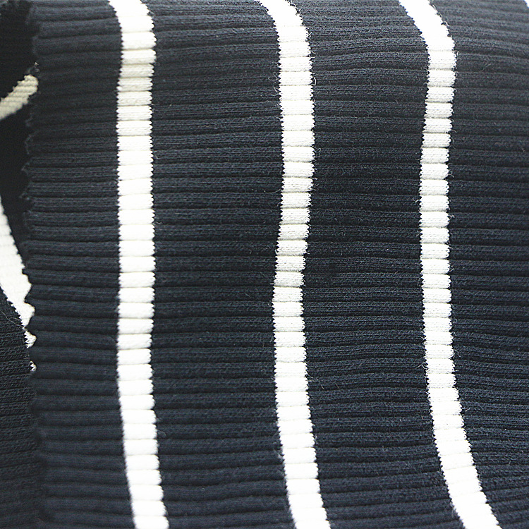 针织纬编圆机服装螺纹罗纹面料色织彩条精梳棉氨纶弹力4x2罗纹布