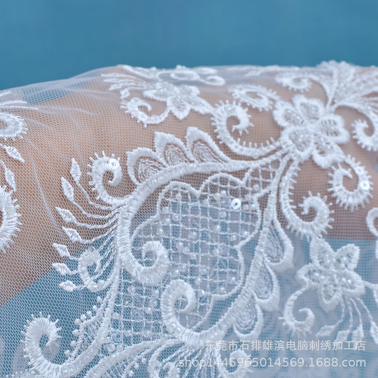厂家直供 锦纶欧式刺绣软网纱串珠珠片婚纱蕾丝辅料