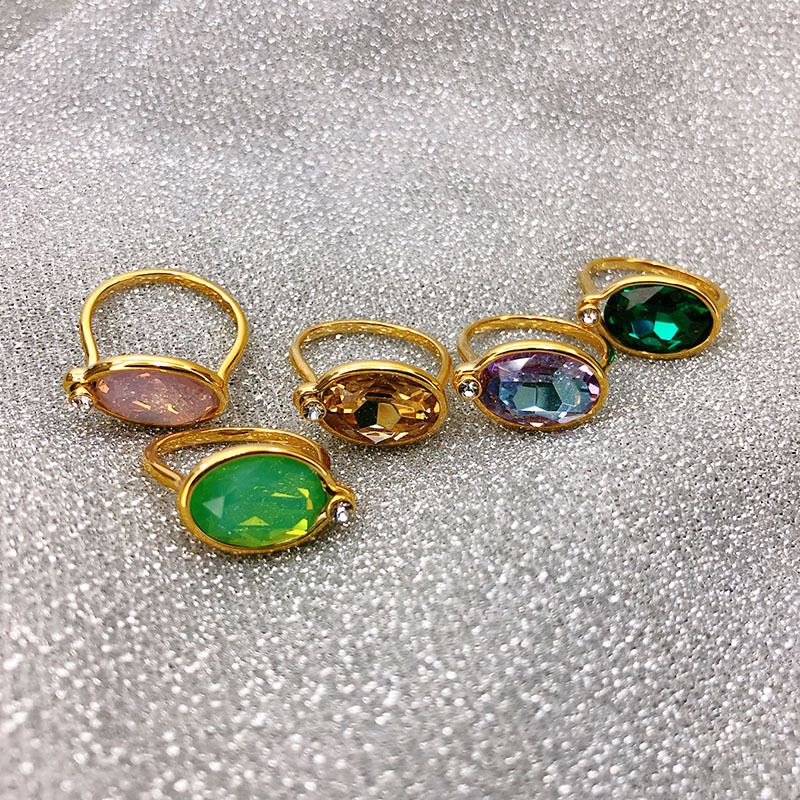 Fashion Oval Copper Plating Inlay Gem Rings 1 Piece