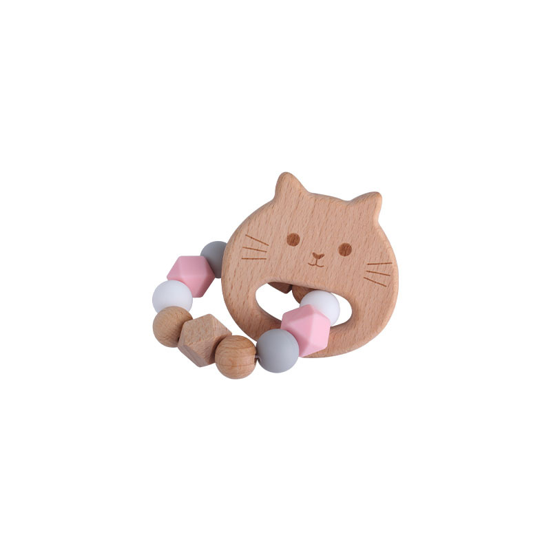 Bebé DIY creativo haya Animal de la historieta juguete mordedor pulsera nuevo gato cuentas silicona teether stick teether