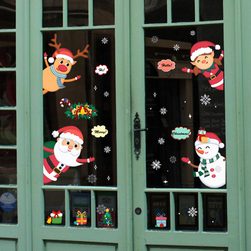 Dibujos animados de Navidad decoración de puertas y ventanas tienda ventana  diseño de escena de vidrio