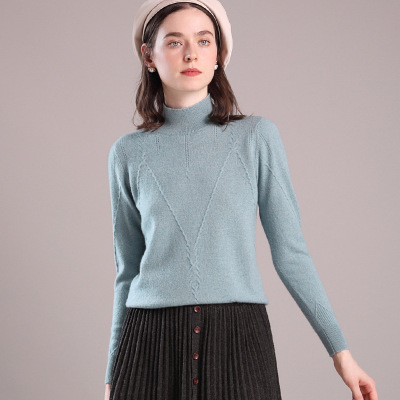 女式羊绒衫纯色半高领扭花羊毛衫秋季新款镂空毛衣阿兰花打底衫|ms